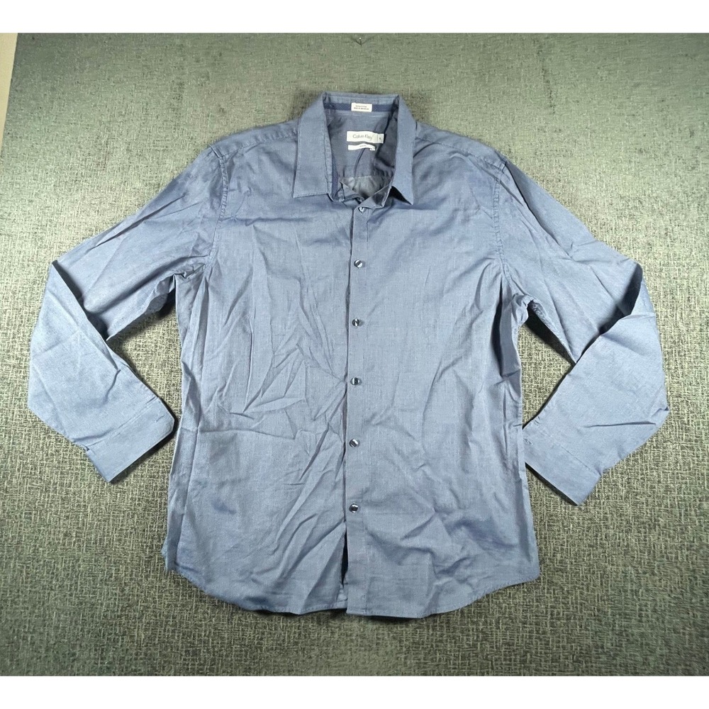 Calvin Klein Mens Slim Fit Blue Micro Pattern Cotton Button Down Shirt XL